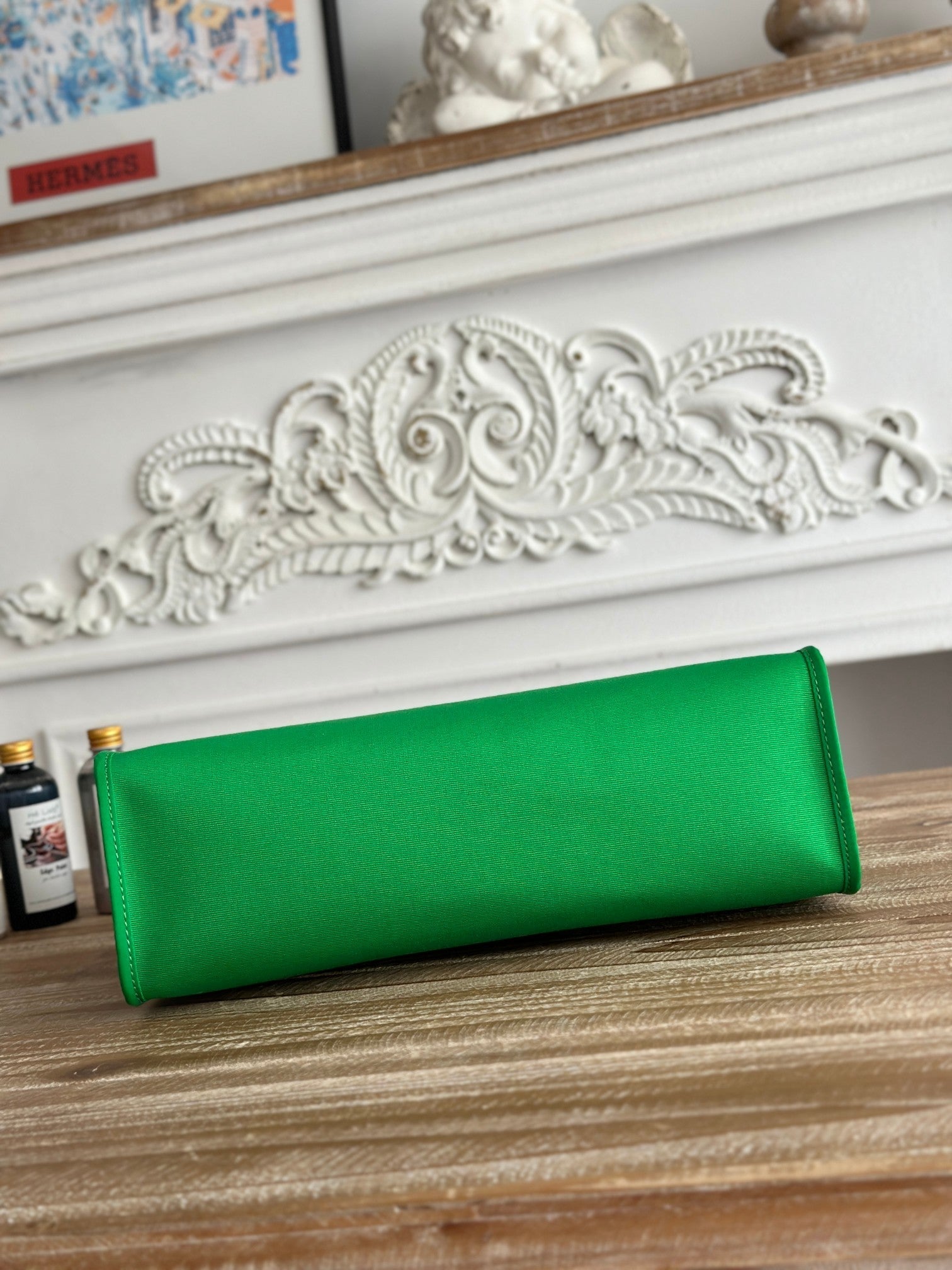 ZIP CABINE 31 BAG IN EMERALD GREEN CANVAS AND BLACK CALFSKIN