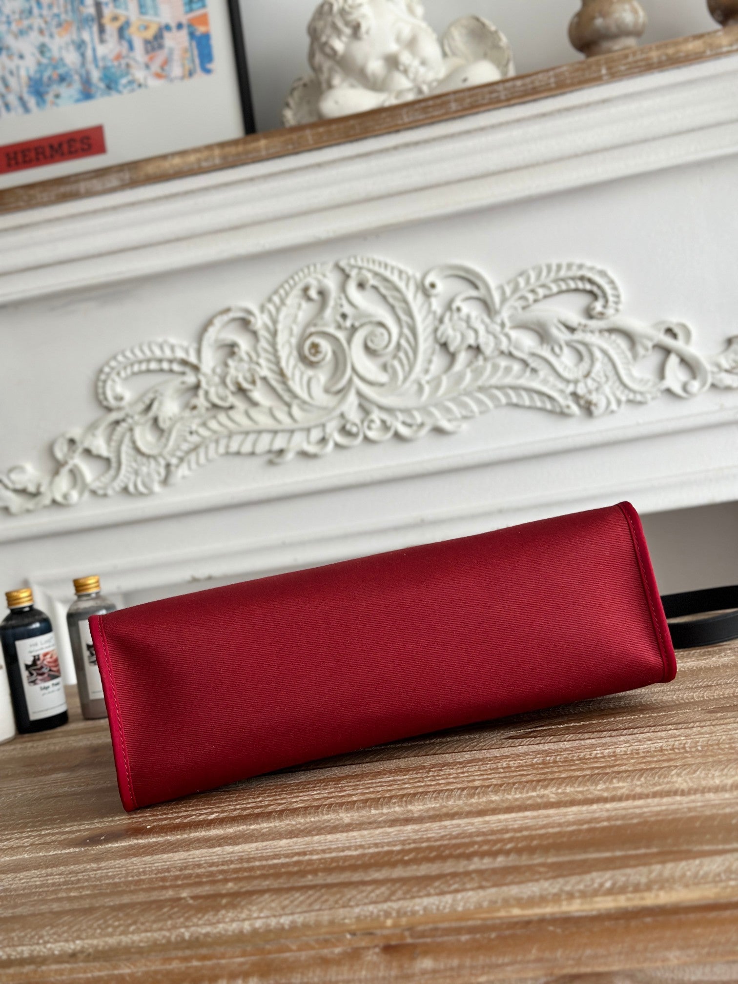 ZIP CABINE 31 BAG IN RUBY RED CANVAS AND BLACK CALFSKIN