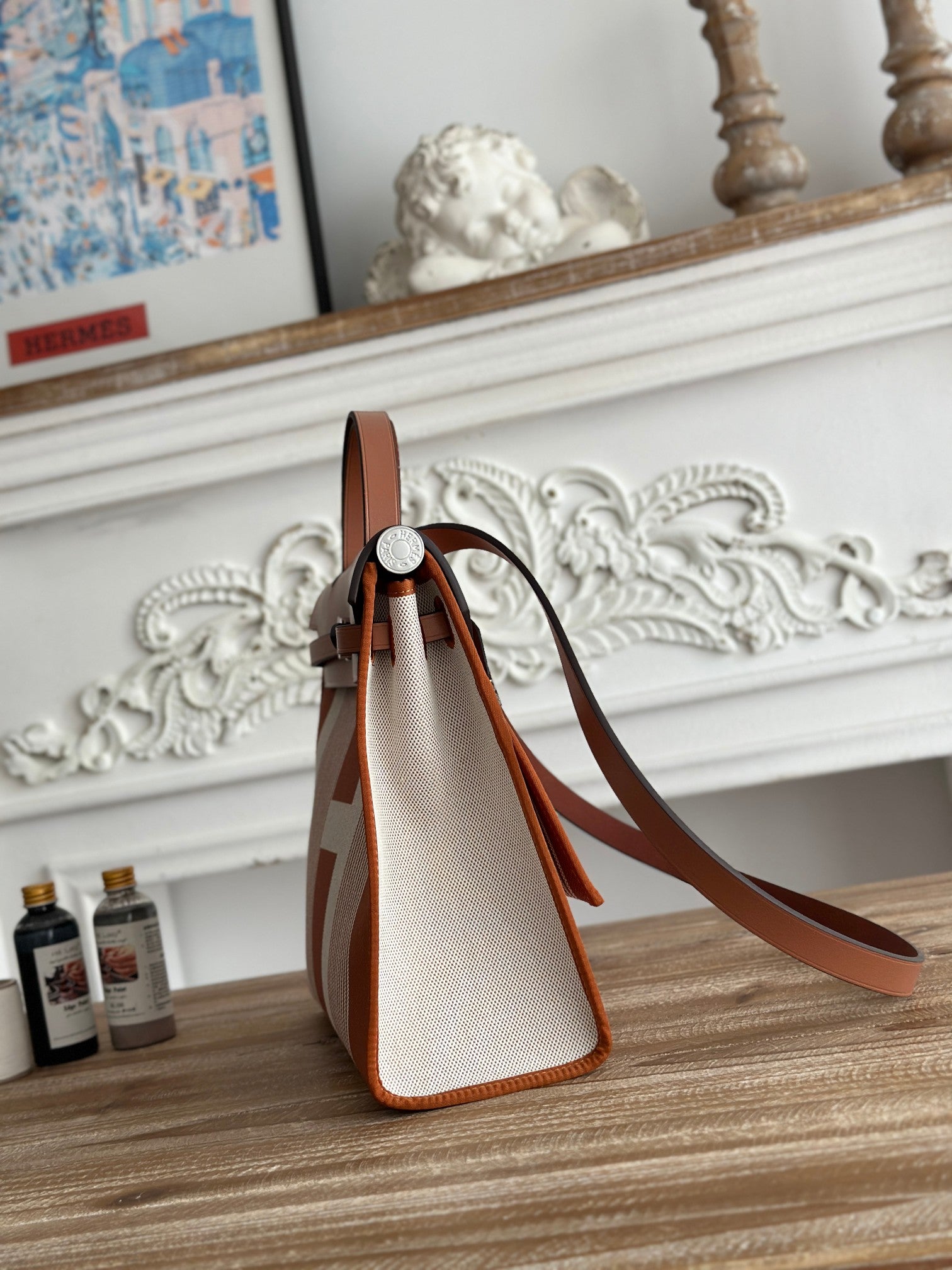 ZIP CABINE 31 BAG IN BRONZE BROWN MIX WHITE CANVAS AND CALFSKIN