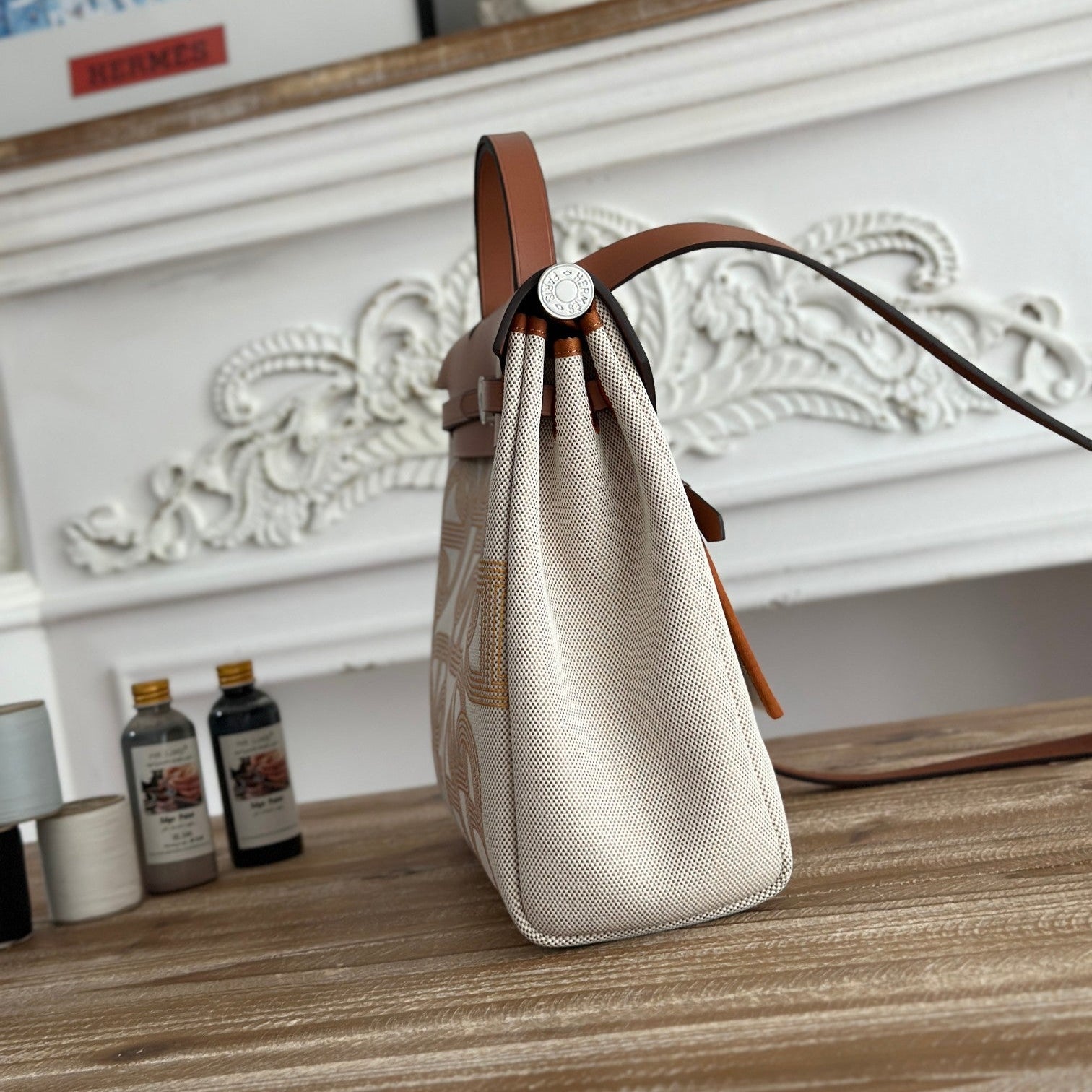 HERBAG ZIP 31 LAQUERED BAG IN OFF-WHITE MIX YELLOW H PLUME CANVAS