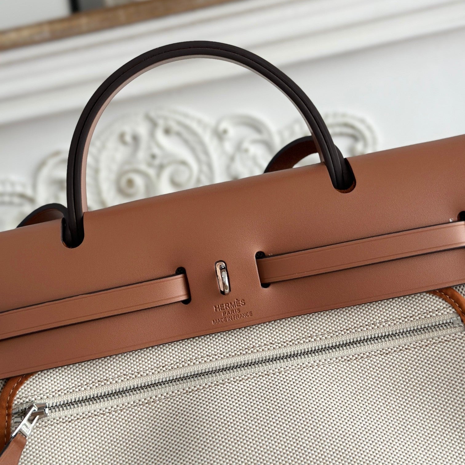 HERBAG ZIP 31 LAQUERED BAG IN OFF-WHITE MIX YELLOW H PLUME CANVAS