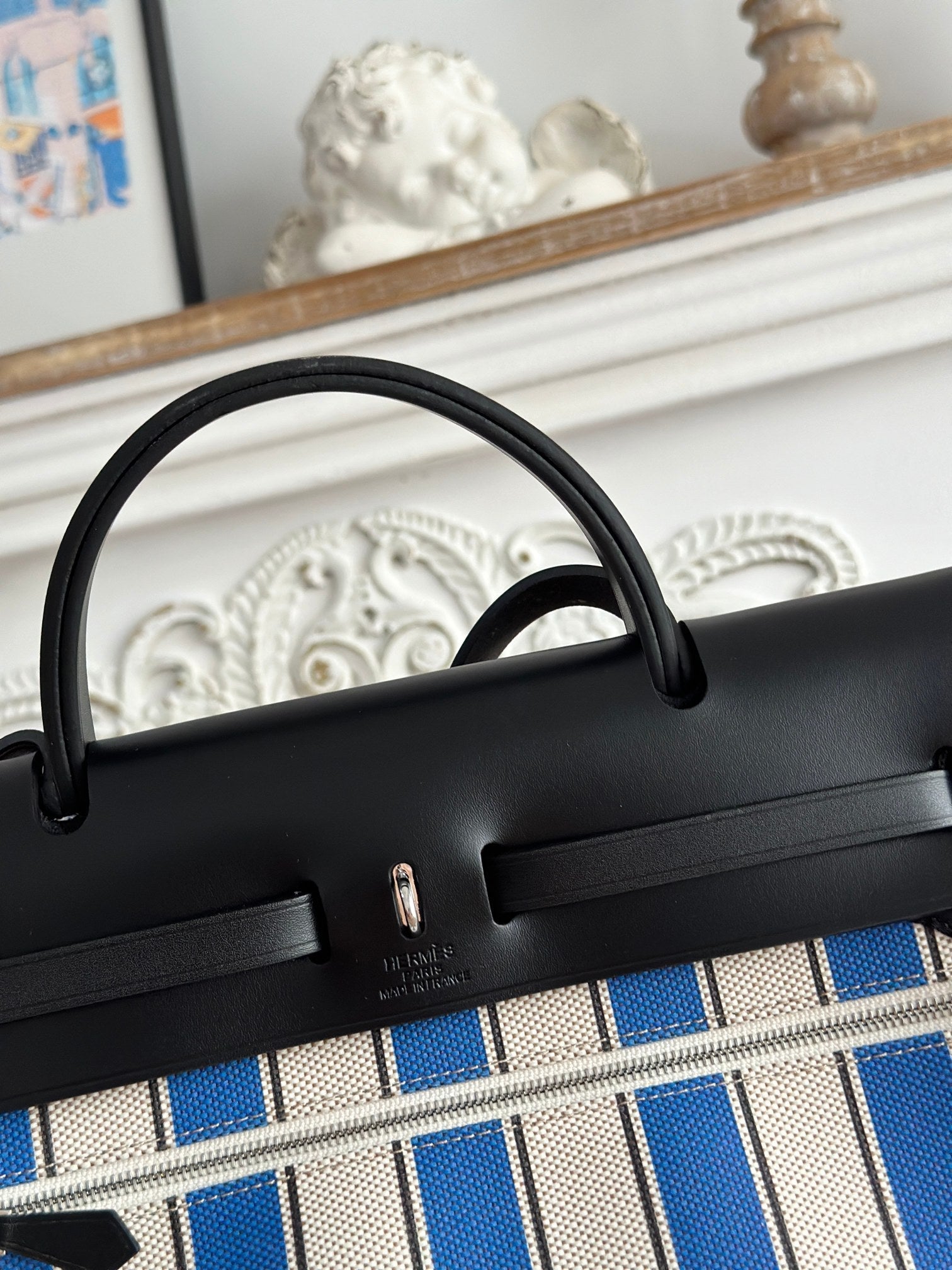 HERBAG ZIP 31 LAQUERED BAG IN BLUE MIX RED H PLUME CANVAS