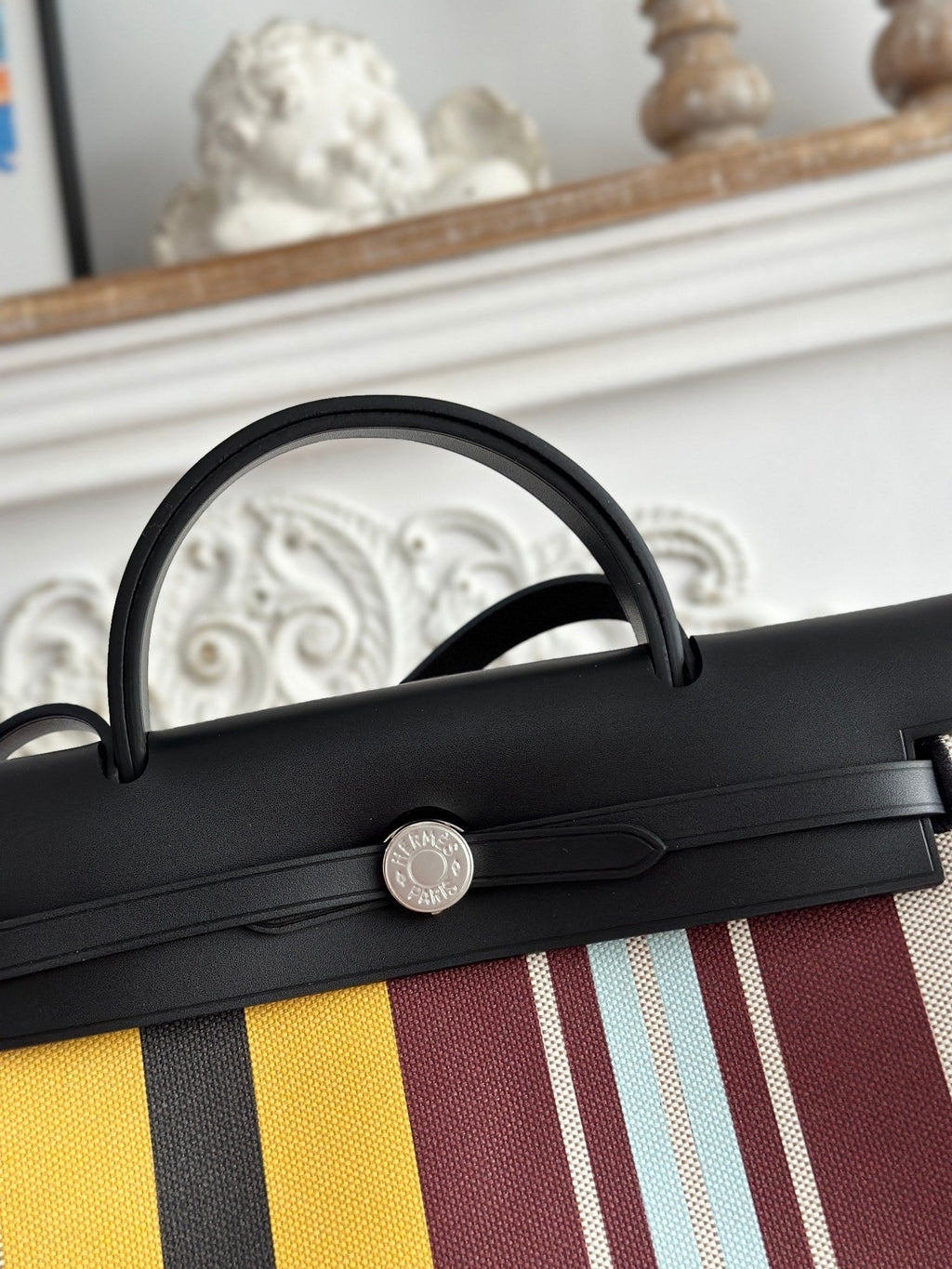 HERBAG ZIP 31 LAQUERED BAG IN BROWN MIX YELLOW H PLUME CANVAS