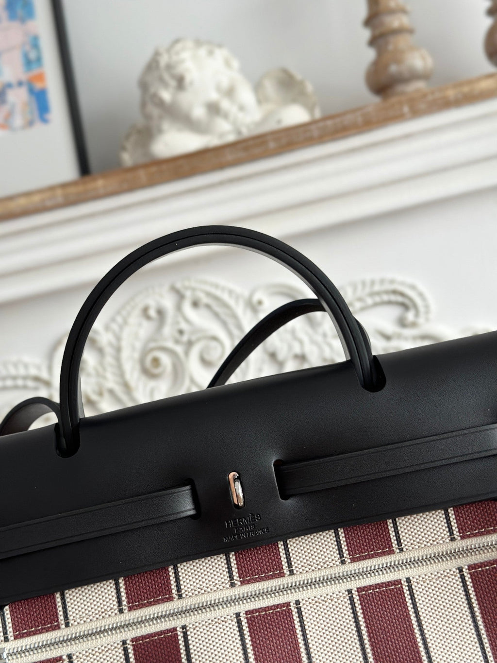 HERBAG ZIP 31 LAQUERED BAG IN BROWN MIX YELLOW H PLUME CANVAS