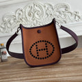 MINI NEO 17 EVELYNE BAG IN BRONZE BROWN CANVAS AND PLUM PURPLE CALFSKIN
