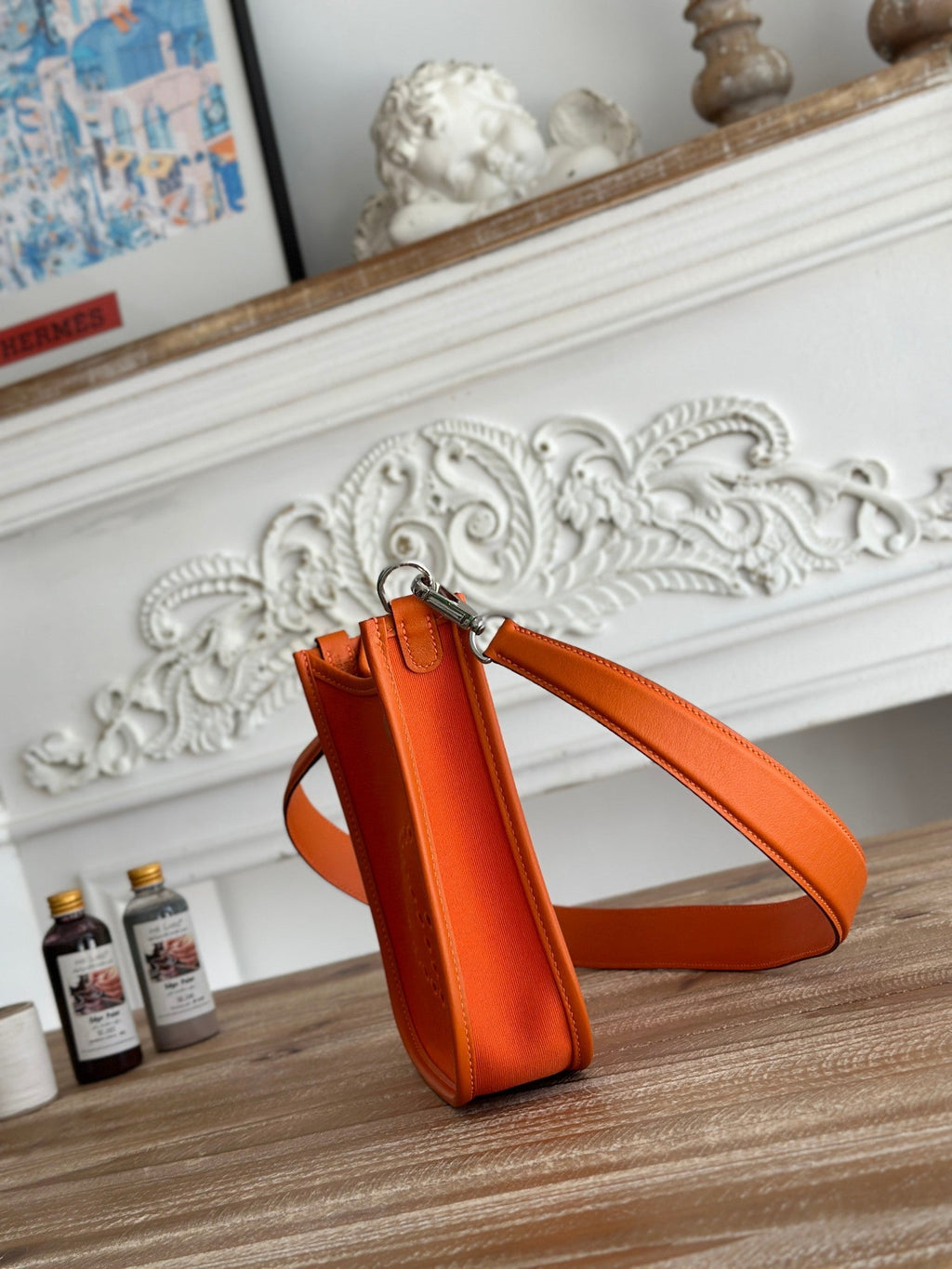 MINI NEO 17 EVELYNE BAG IN FIRE ORANGE CANVAS AND CALFSKIN