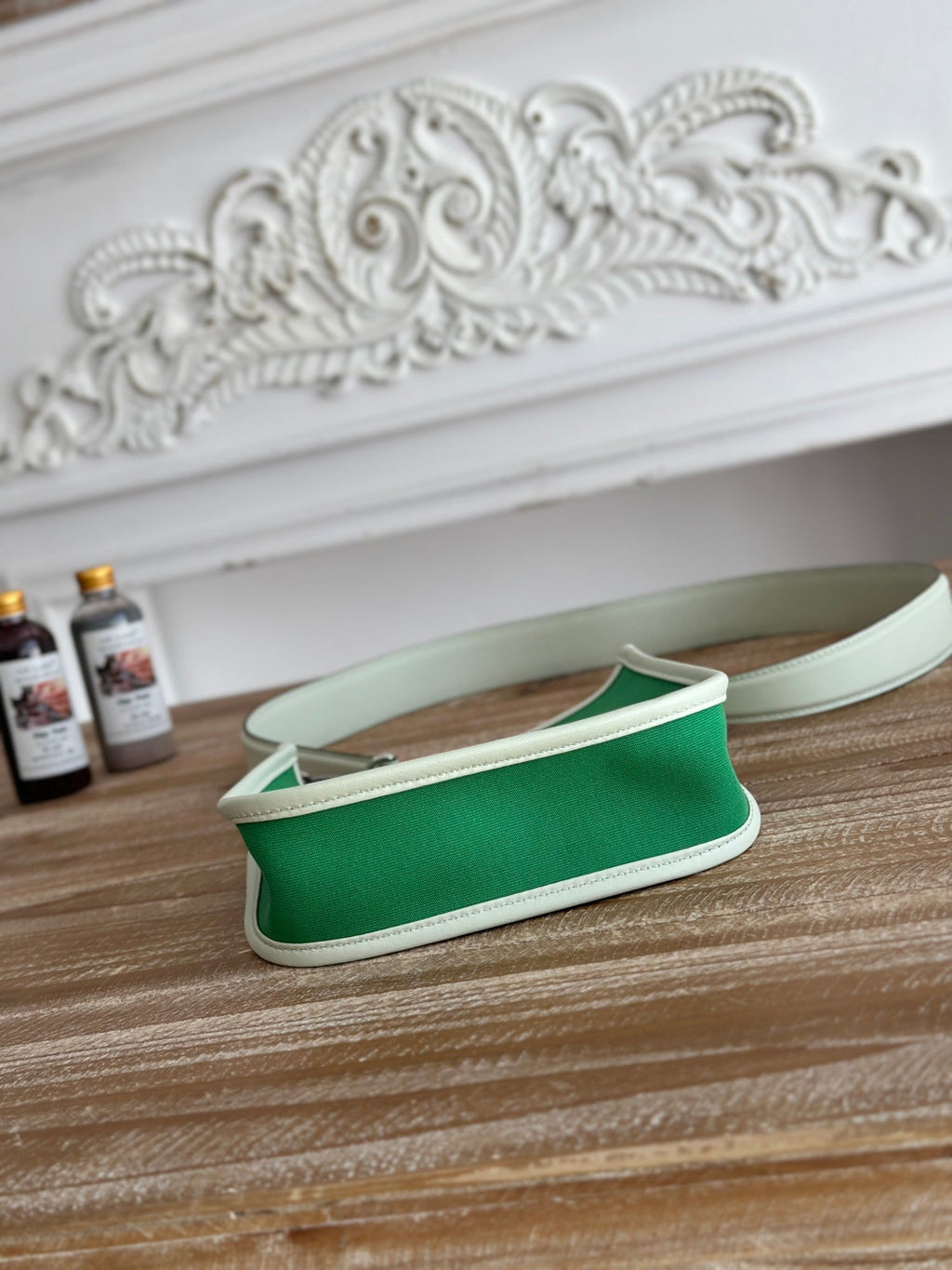 MINI NEO 17 EVELYNE BAG IN EMERALD GREEN CANVAS AND WHITE CALFSKIN