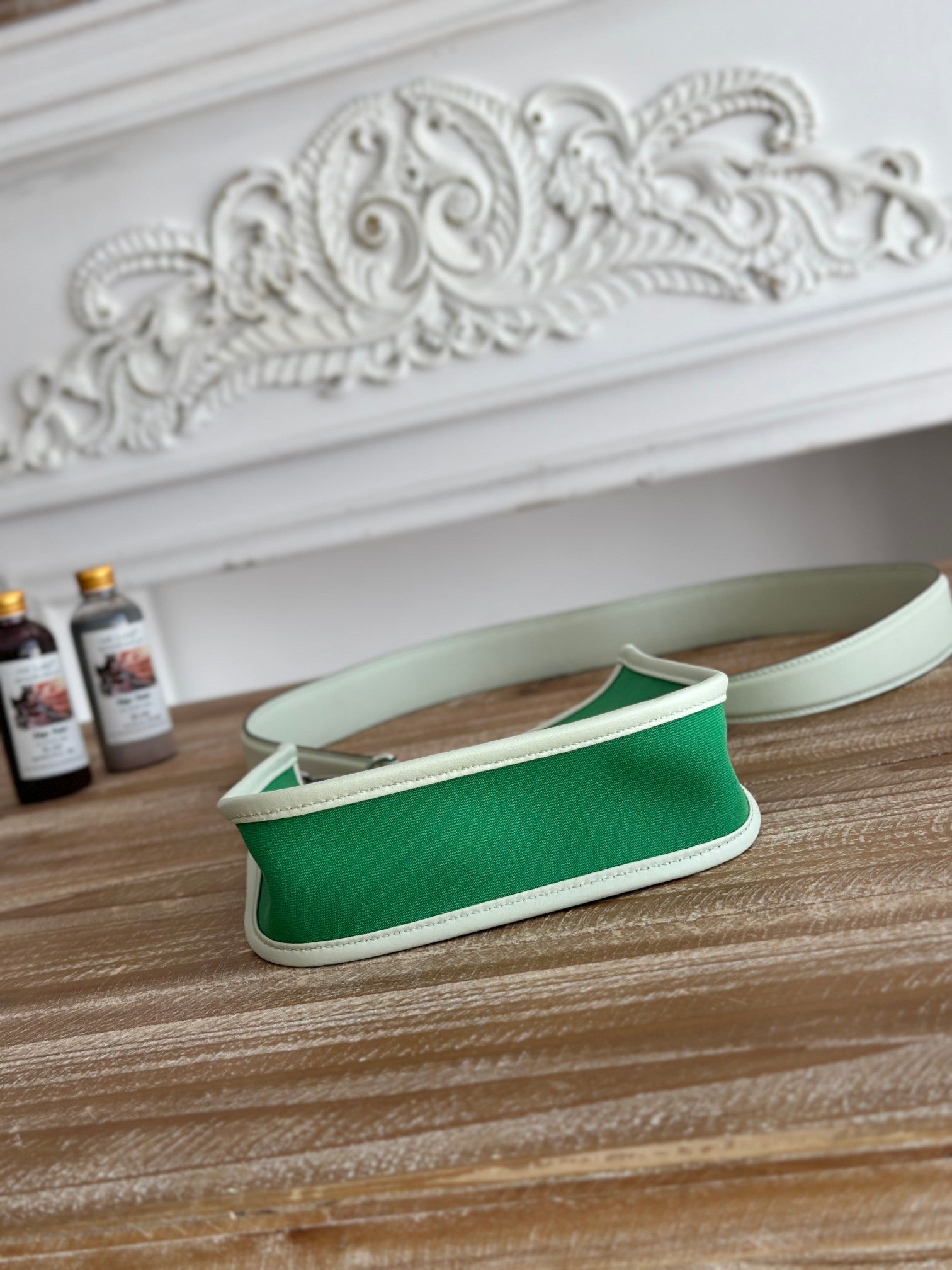 MINI NEO 17 EVELYNE BAG IN EMERALD GREEN CANVAS AND WHITE CALFSKIN