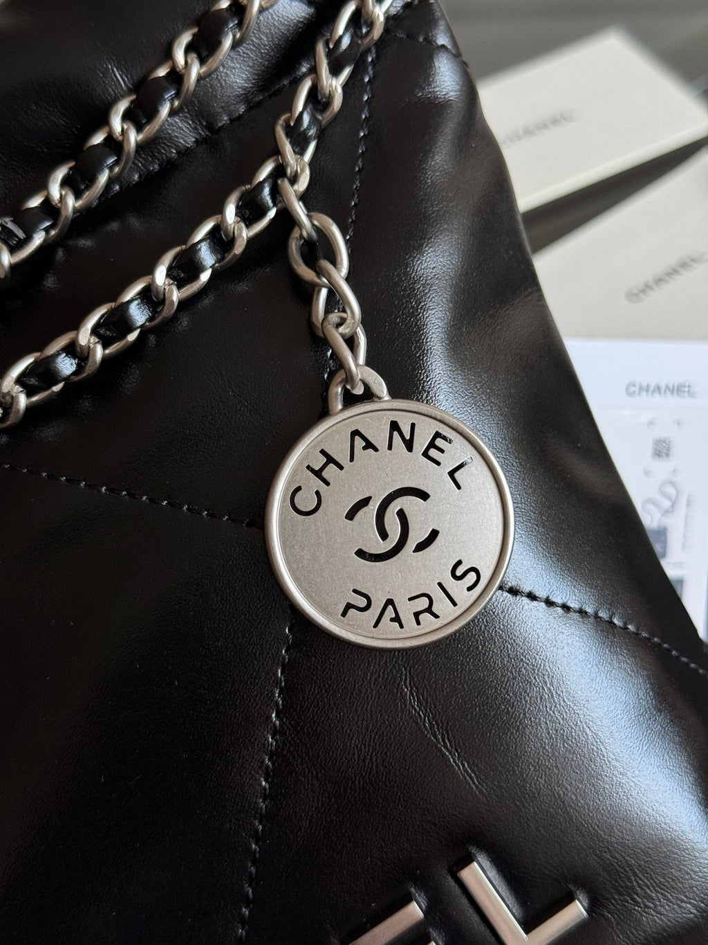 CC MINI HOBO HANDBAG 20 IN BLACK CALFSKIN SILVER-TONE HARDWARE