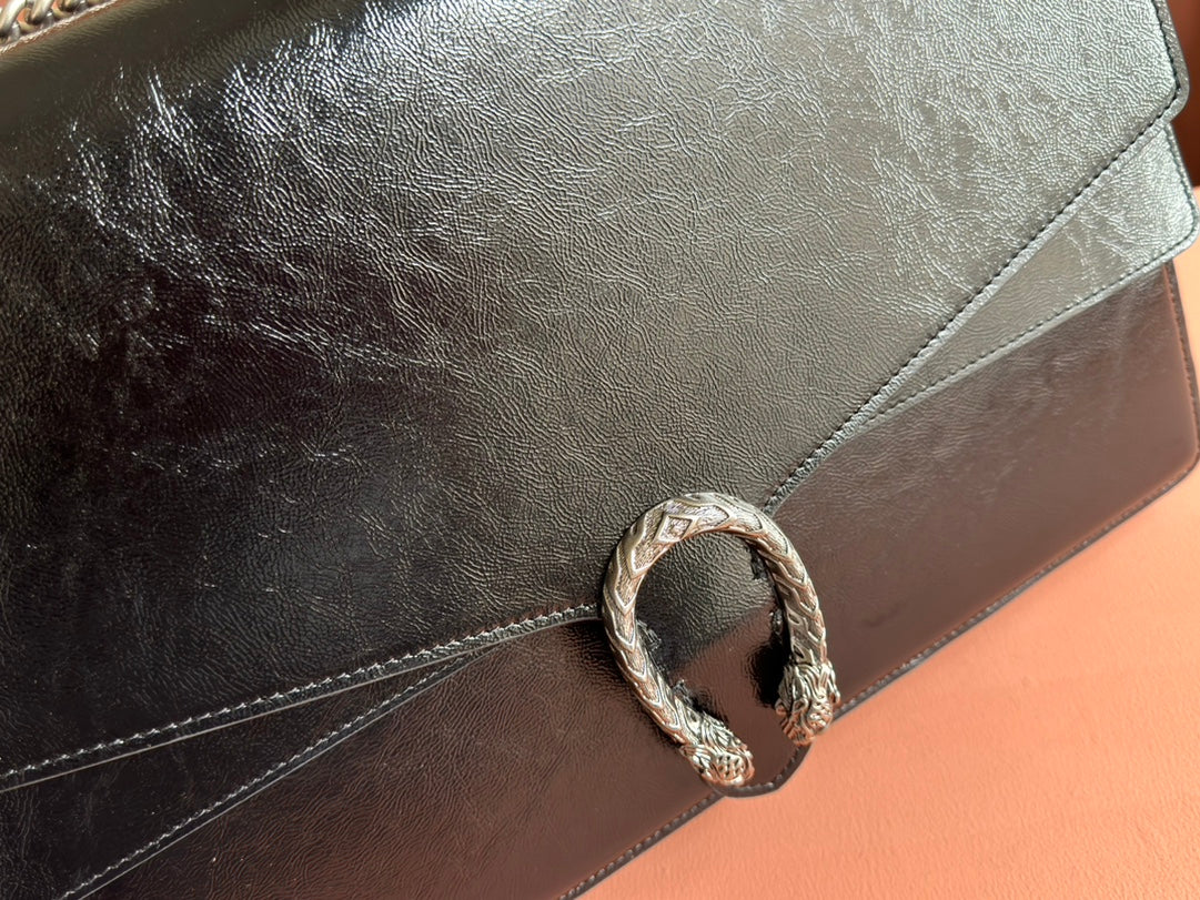 DIONYSUS LAGRE SHOULDER BAG 42 IN BLACK GG GLOSSY LAMBSKIN