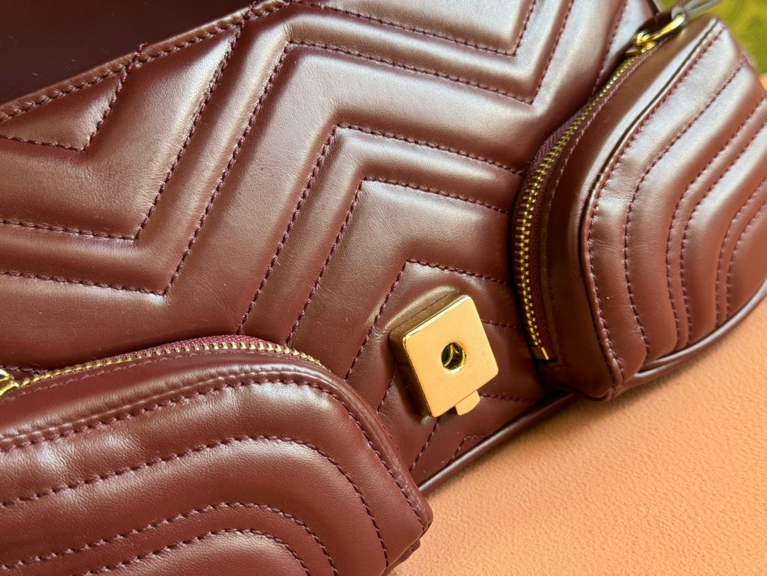 MARMONT SMALL MULTI-POCKET BAG 25 IN CURRANT RED CALFSKIN GOLD HARDWARE