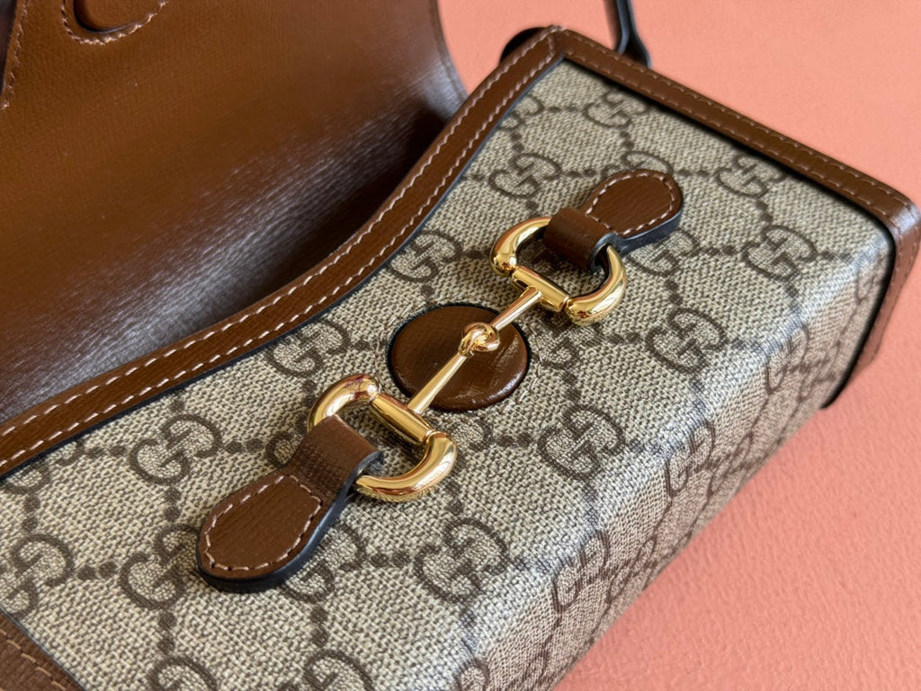 GG HORSEBIT 1955 MINI 18 BAG BEIGE CANVAS AND BROWN CALFSKIN