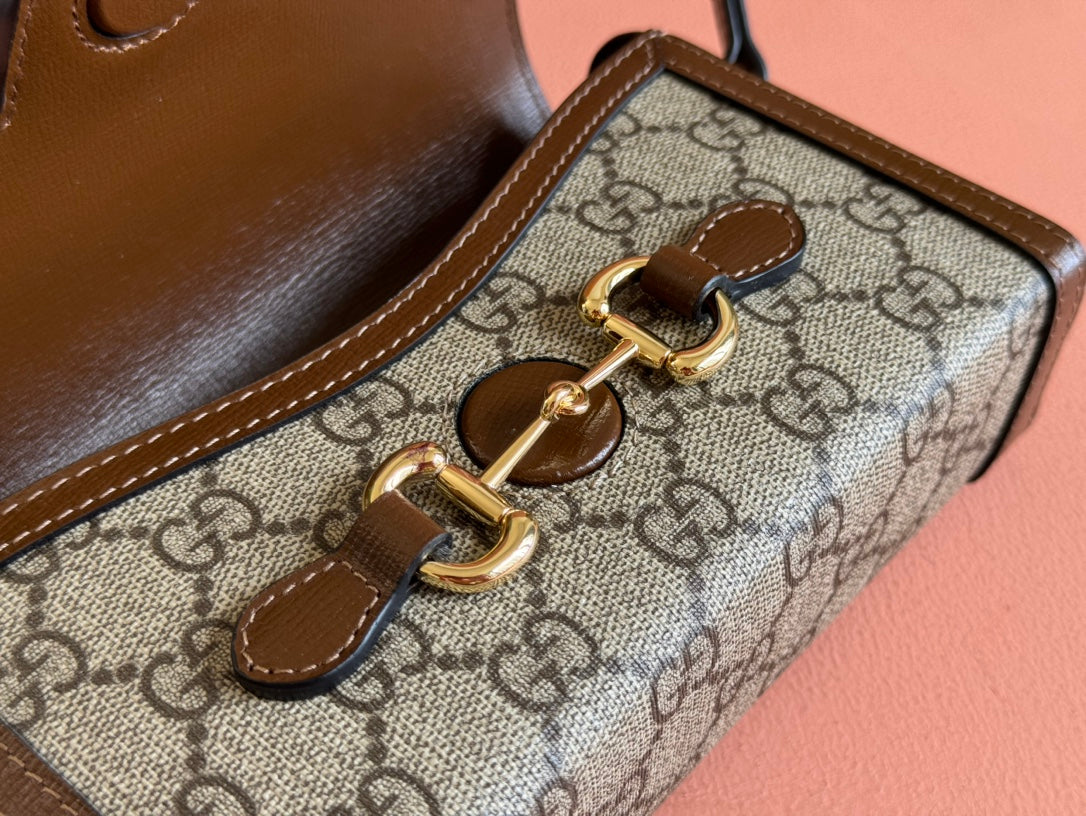 GG HORSEBIT 1955 MINI 18 BAG BEIGE CANVAS AND BROWN CALFSKIN