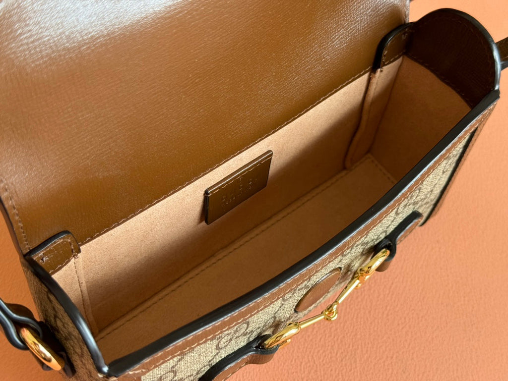GG HORSEBIT 1955 MINI 18 BAG BEIGE CANVAS AND BROWN CALFSKIN