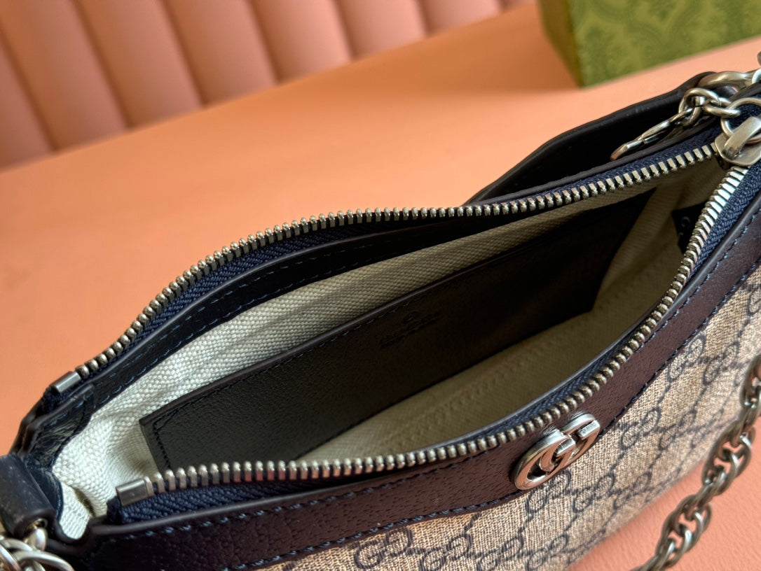 OPHIDIA SHOULDER BAG 25 IN GREY EBONY CANVAS AND BLACK LAMBSKIN SILVER HARDWARE