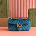 GUCCI 25S GG MARMONT 26 CM IN DEEP TEAL BLUE VELVET WITH GOLD HARDWARE