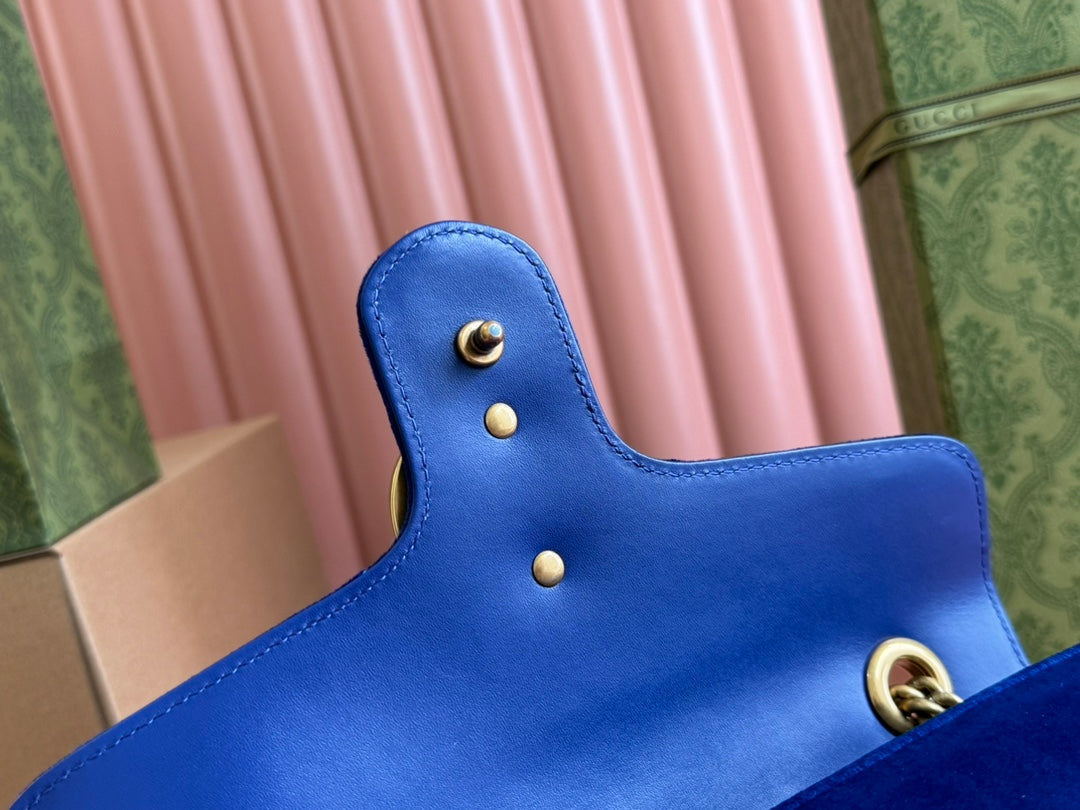 GUCCI 25S GG MARMONT 26 CM IN DARK BLUE VELVET WITH GOLD HARDWARE