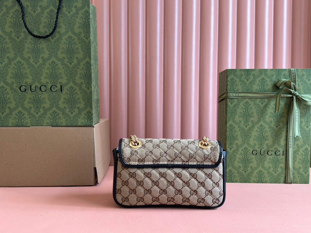 MARMONT MEDIUM SHOULDER BAG 22 IN BEIGE AND BROWN GG CANVAS BLACK CALFSKIN