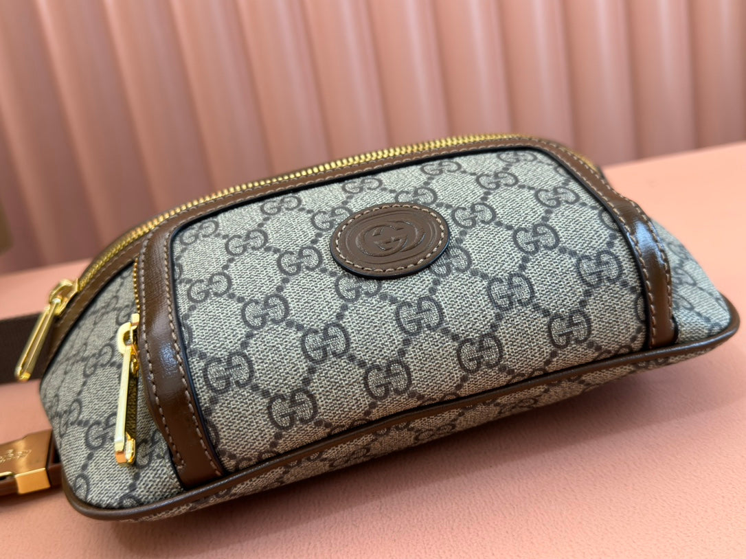 OPHIDIA BELT BAG 28 IN BROWN AND BEIGE GG CALFSKIN