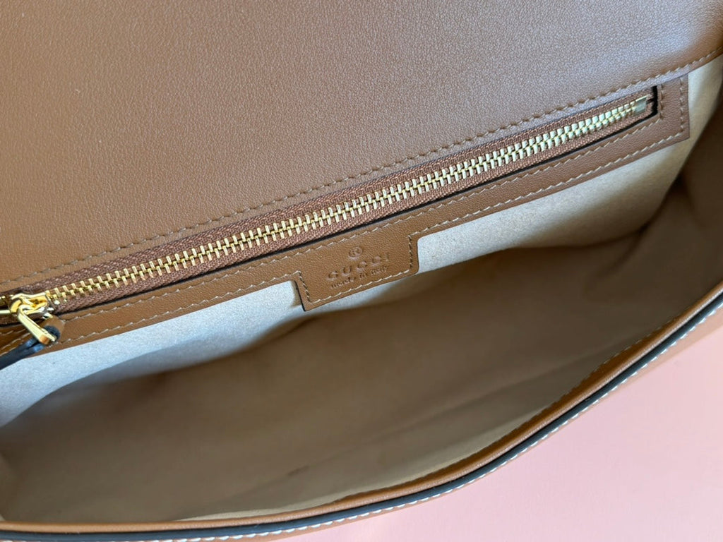 BLONDIE LARGE TOP HANDLE BAG 32 IN NATURAL COTTON LINEN CANVAS BROWN CALFSKIN