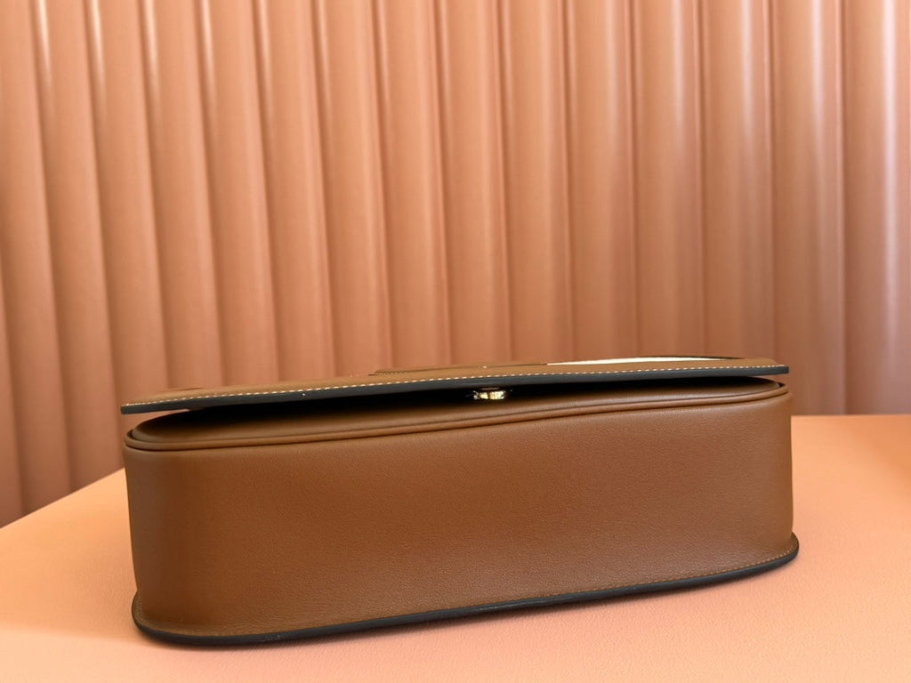 BLONDIE LARGE TOP HANDLE BAG 32 IN NATURAL COTTON LINEN CANVAS BROWN CALFSKIN