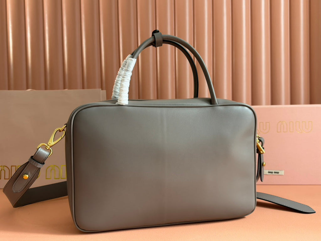 BEAU TOP HANDLE BAG 34 IN DARK GREY SMOOTH CALFSKIN