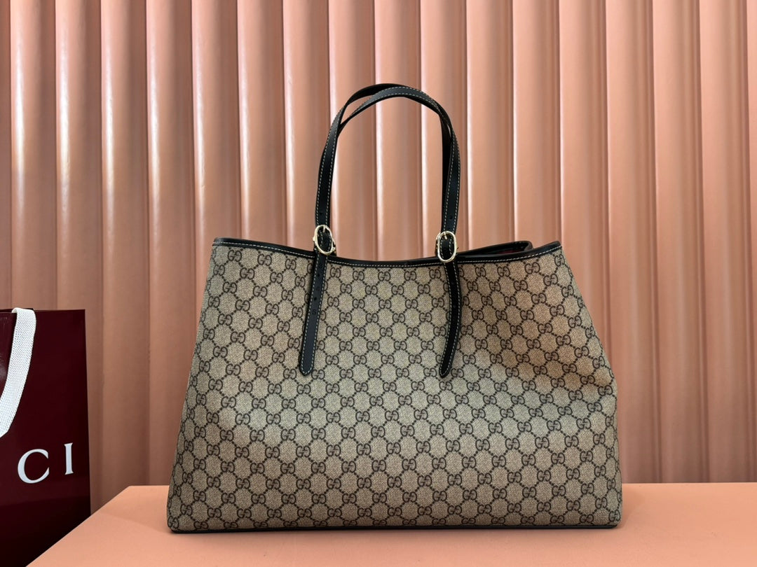 GUCCI 25S EMBLEM LARGE BAG 46 IN DARK BROWN AND BLACK CALFSKIN