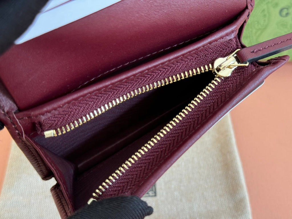 HORSEBIT 1955 CARD CASE WALLET 11 IN BEIGE DARK BROWN NEW GG AND ROSSO ANCORA RED CALFSKIN