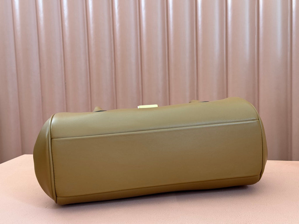 BEAU TOP HANDLE BAG 28 IN CHOCOLATE BROWN GLOSSY CALFSKIN GOLD HARDWARE