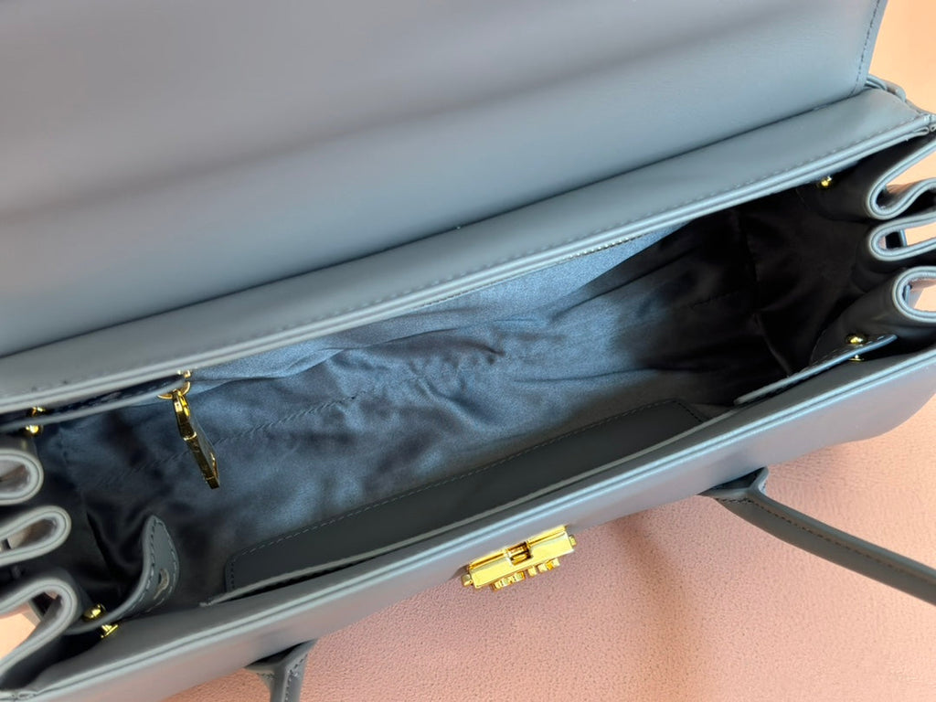 BEAU TOP HANDLE BAG 28 IN LAVA GREY GLOSSY CALFSKIN GOLD HARDWARE