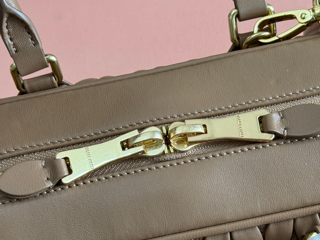ARCADIE MATELASSÉ BAG 27 IN SEPIA BROWN CALFSKIN GOLD HARDWARE