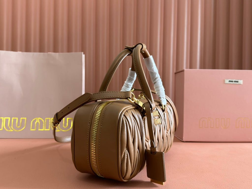 ARCADIE MATELASSÉ BAG 27 IN SEPIA BROWN CALFSKIN GOLD HARDWARE