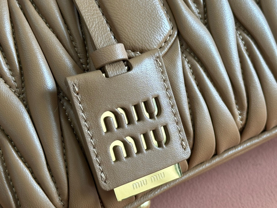 ARCADIE MATELASSÉ BAG 27 IN SEPIA BROWN CALFSKIN GOLD HARDWARE
