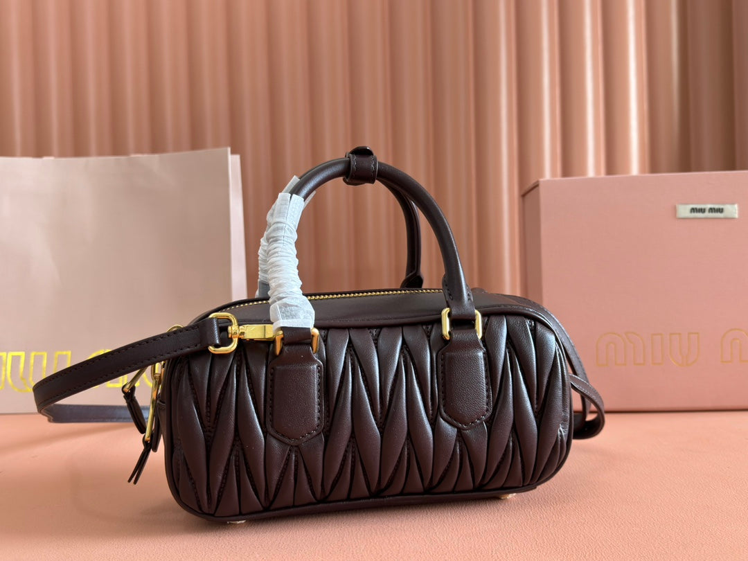 ARCADIE MATELASSÉ BAG 22 IN CONGO BROWN CALFSKIN GOLD HARDWARE