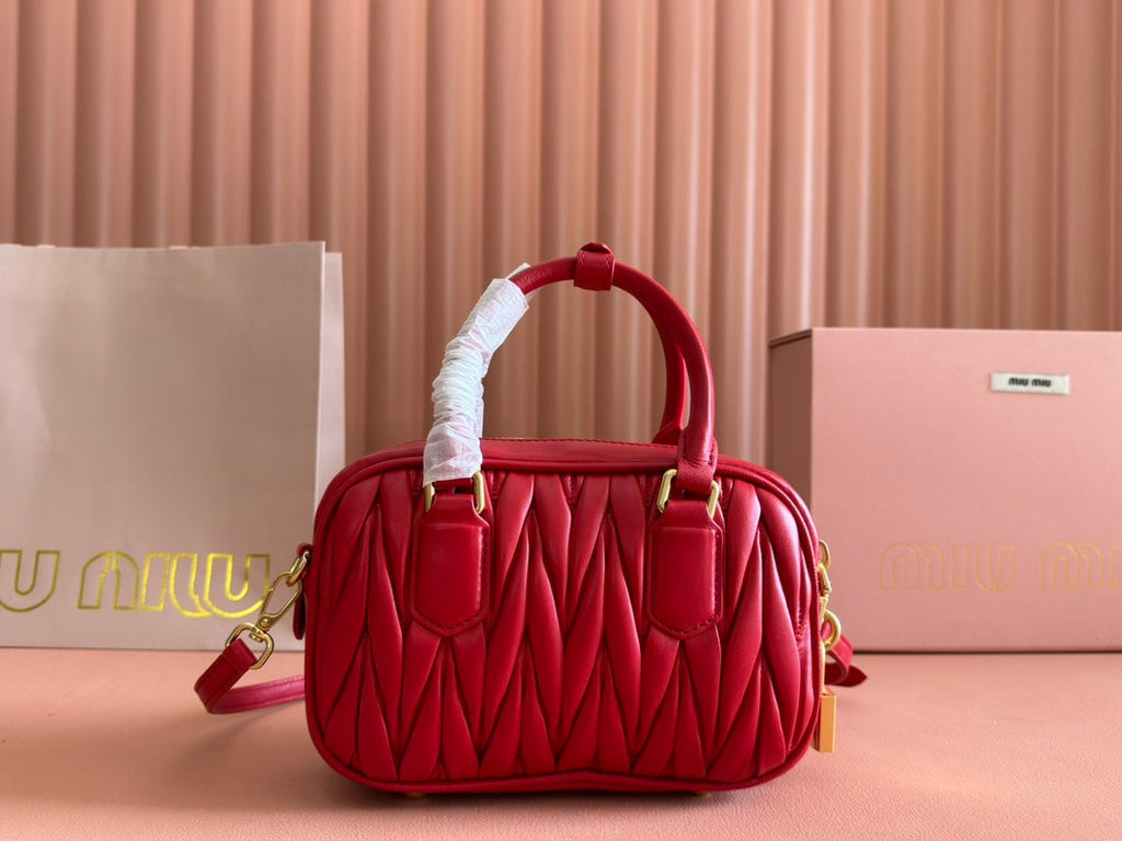 ARCADIE MATELASSÉ BAG 19 IN CERISE RED CALFSKIN GOLD HARDWARE