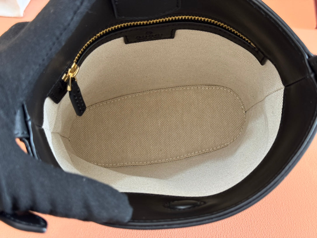 73 SMALL BUCKET BAG 20 IN BLACK SMOOTH CALFSKIN