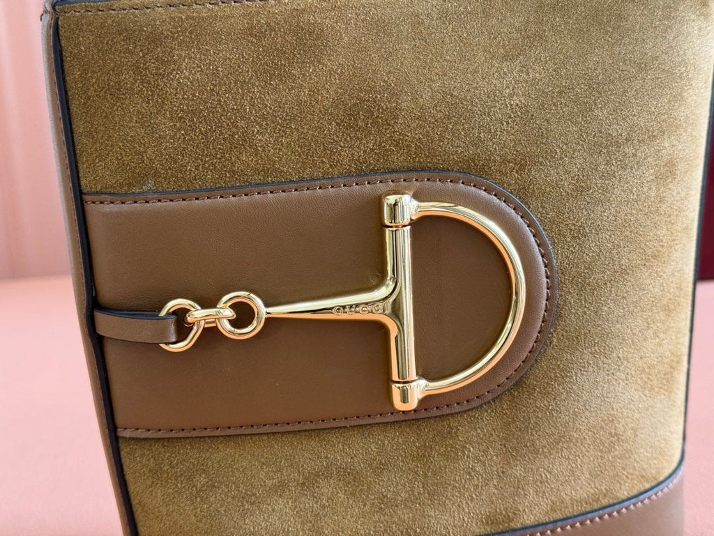 73 SMALL BUCKET BAG 20 IN BROWN SOFT SUEDE AND CALFSKIN