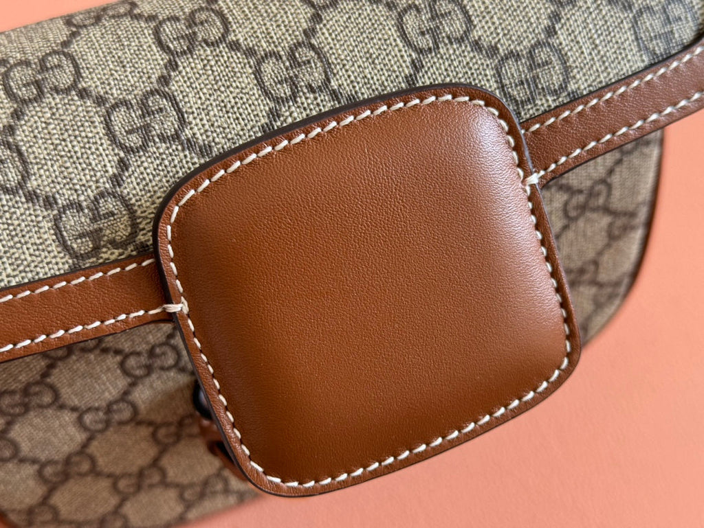 SMALL HORSEBIT 1955 SHOULDER BAG 20 IN BEIGE AND DARK BROWN NEW GG MONOGRAM CALFSKIN