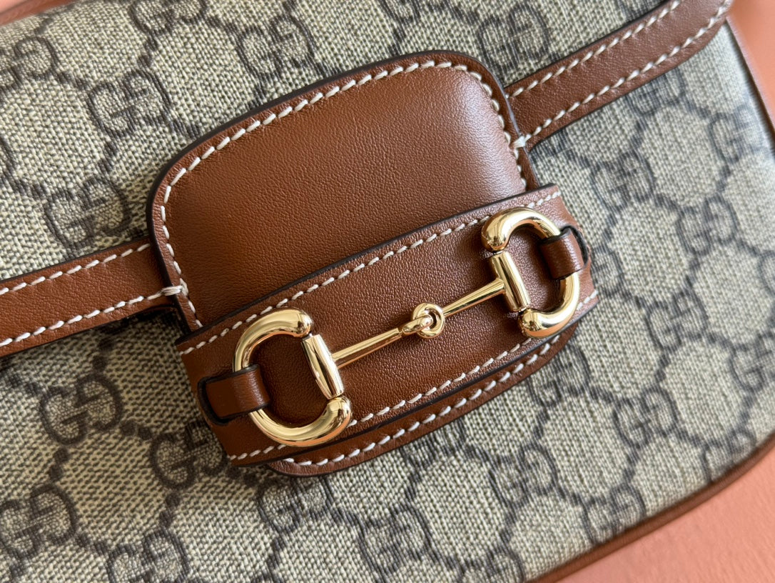SMALL HORSEBIT 1955 SHOULDER BAG 20 IN BEIGE AND DARK BROWN NEW GG MONOGRAM CALFSKIN