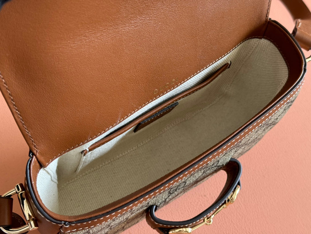 SMALL HORSEBIT 1955 SHOULDER BAG 20 IN BEIGE AND DARK BROWN NEW GG MONOGRAM CALFSKIN