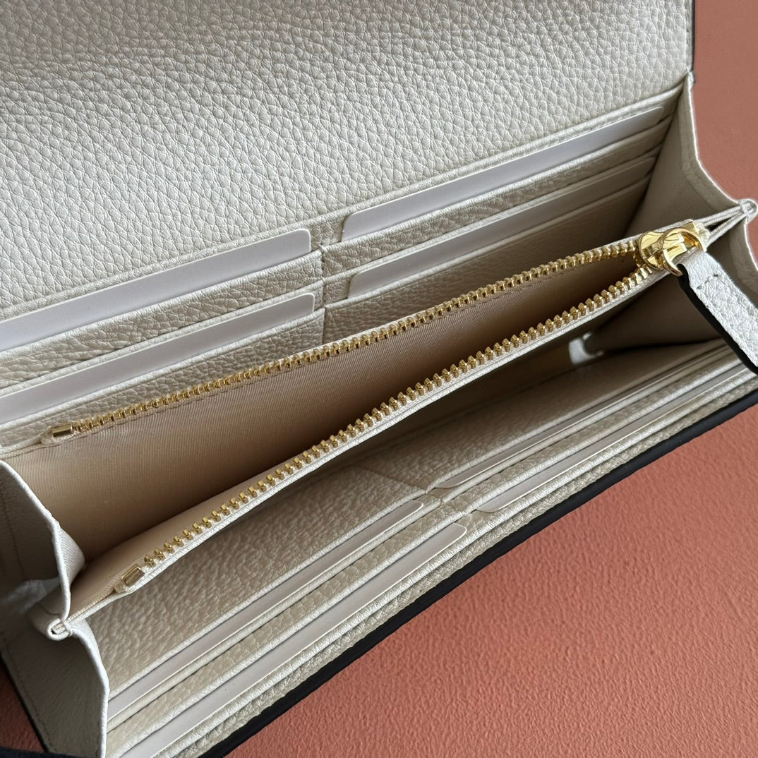 SOFTBIT CONTINENTAL WALLET 19 IN WHITE GRAINY CALFSKIN GOLD HARDWARE