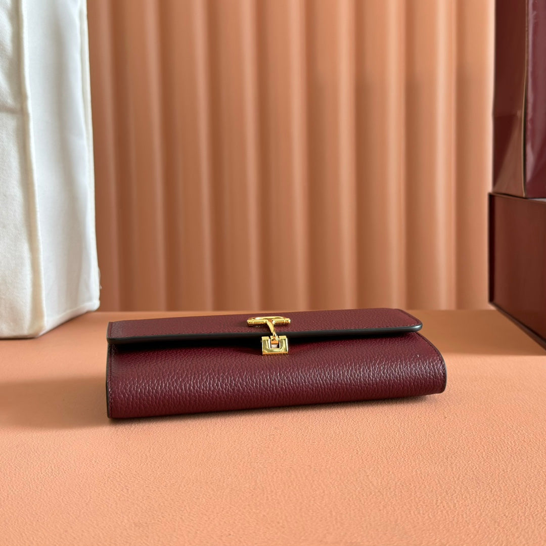 SOFTBIT CONTINENTAL WALLET 19 IN ROSSO ANCORA RED CALFSKIN GOLD HARDWARE