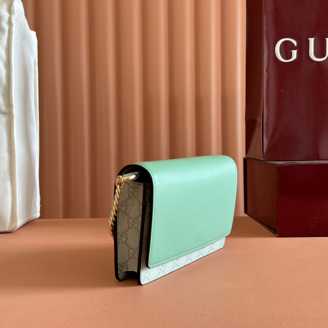 EMBLEM WALLET ON CHAIN 20 IN SAGE GREEN SMOOTH CALFSKIN