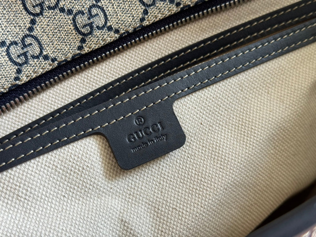 MEDIUM TOTE BAG 38 IN BEIGE AND BROWN GG COATED FABRIC BLACK CALFSKIN