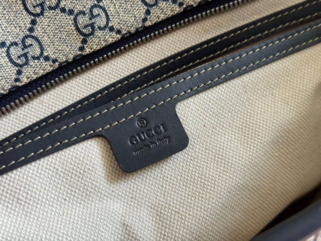 MEDIUM TOTE BAG 38 IN BEIGE AND BROWN GG COATED FABRIC BLACK CALFSKIN