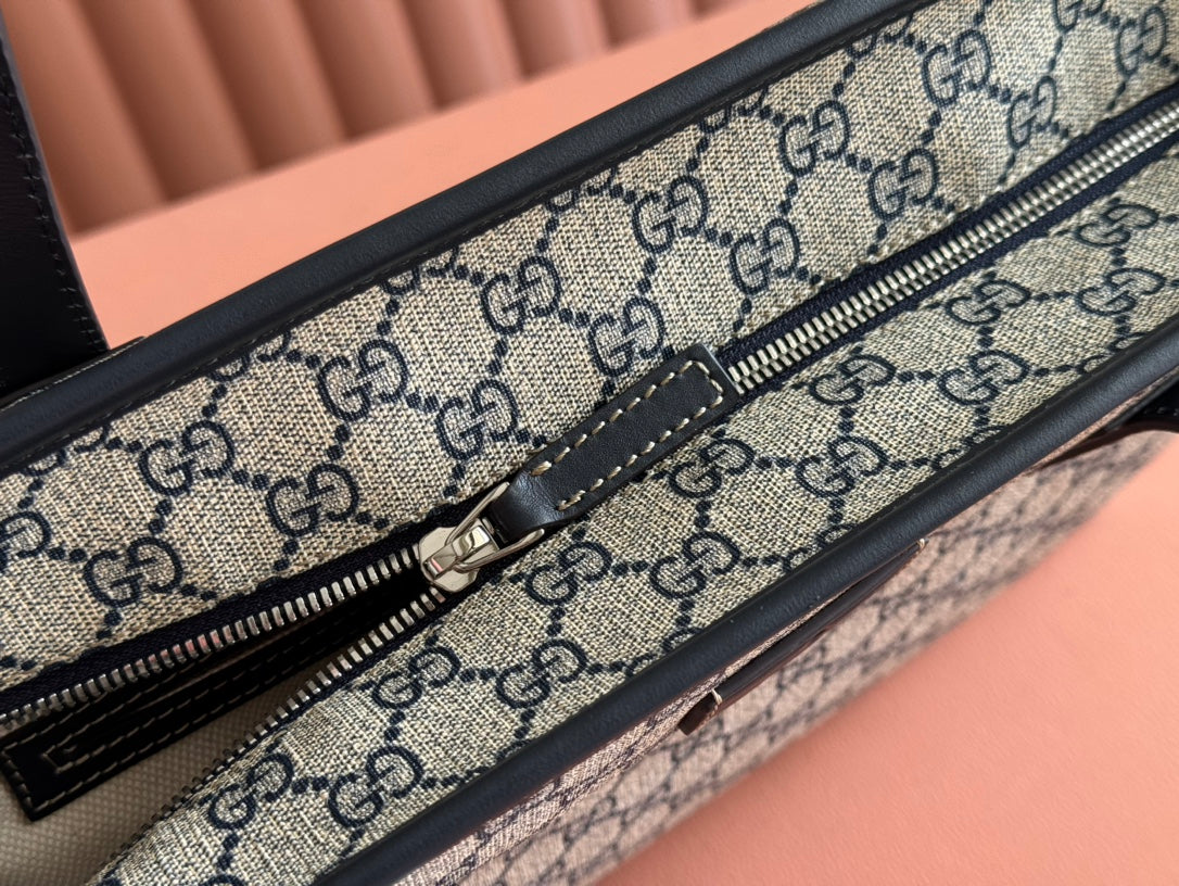 MEDIUM TOTE BAG 38 IN BEIGE AND BROWN GG COATED FABRIC BLACK CALFSKIN