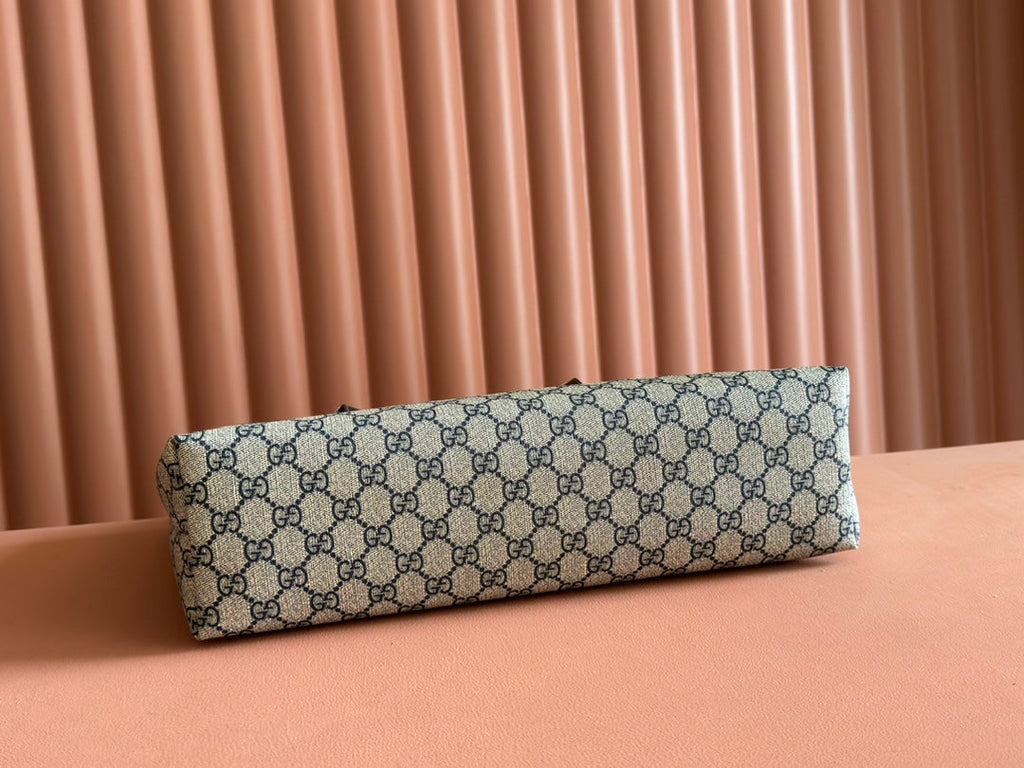 MEDIUM TOTE BAG 38 IN BEIGE AND BROWN GG COATED FABRIC BLACK CALFSKIN