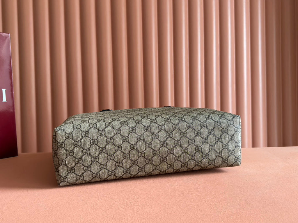 MEDIUM TOTE BAG 38 IN BEIGE AND BROWN GG COATED FABRIC DARK BROWN CALFSKIN