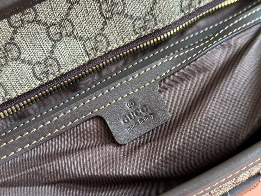 MEDIUM TOTE BAG 38 IN BEIGE AND BROWN GG COATED FABRIC DARK BROWN CALFSKIN