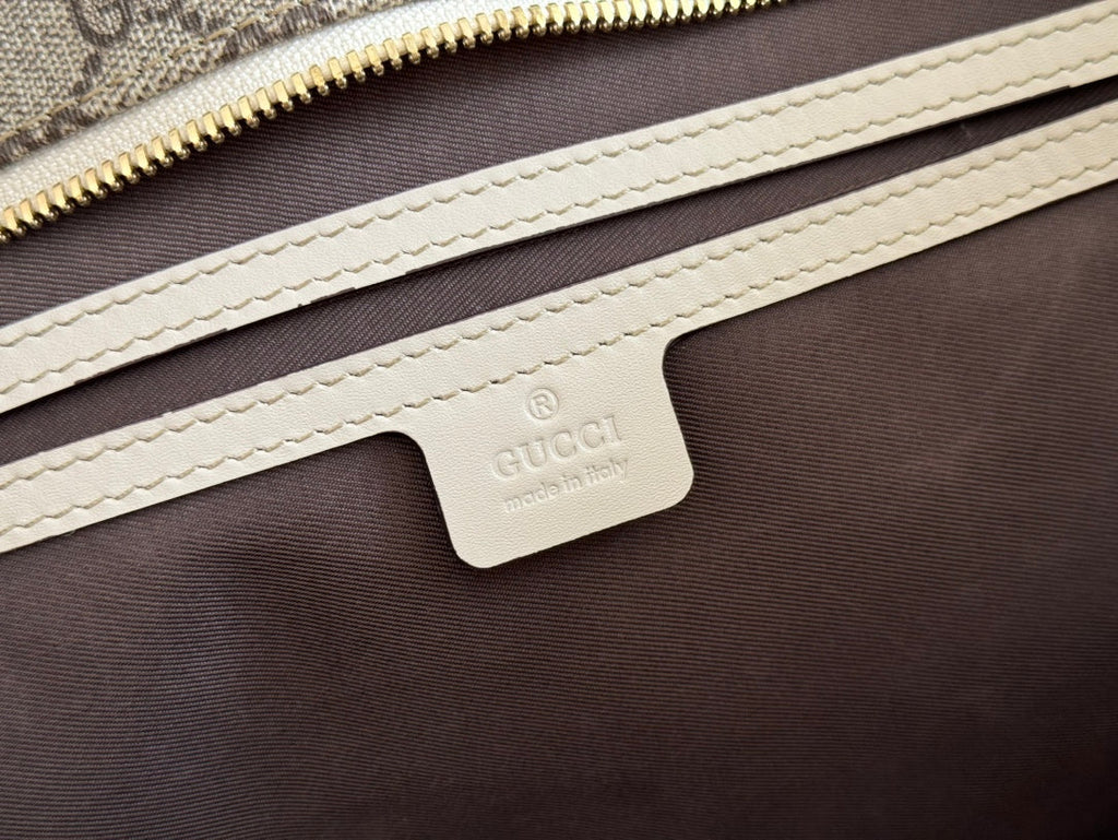 MEDIUM TOTE BAG 38 IN BEIGE AND BROWN GG COATED FABRIC WHITE CALFSKIN